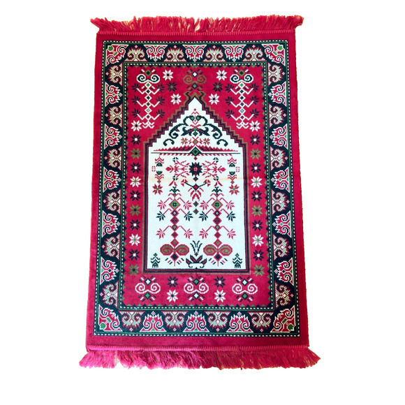 Vintage Other - Turkish Tapestry Prayer Rug Suteks Mensucat Istanbul Velvet Red White 27" x 46"